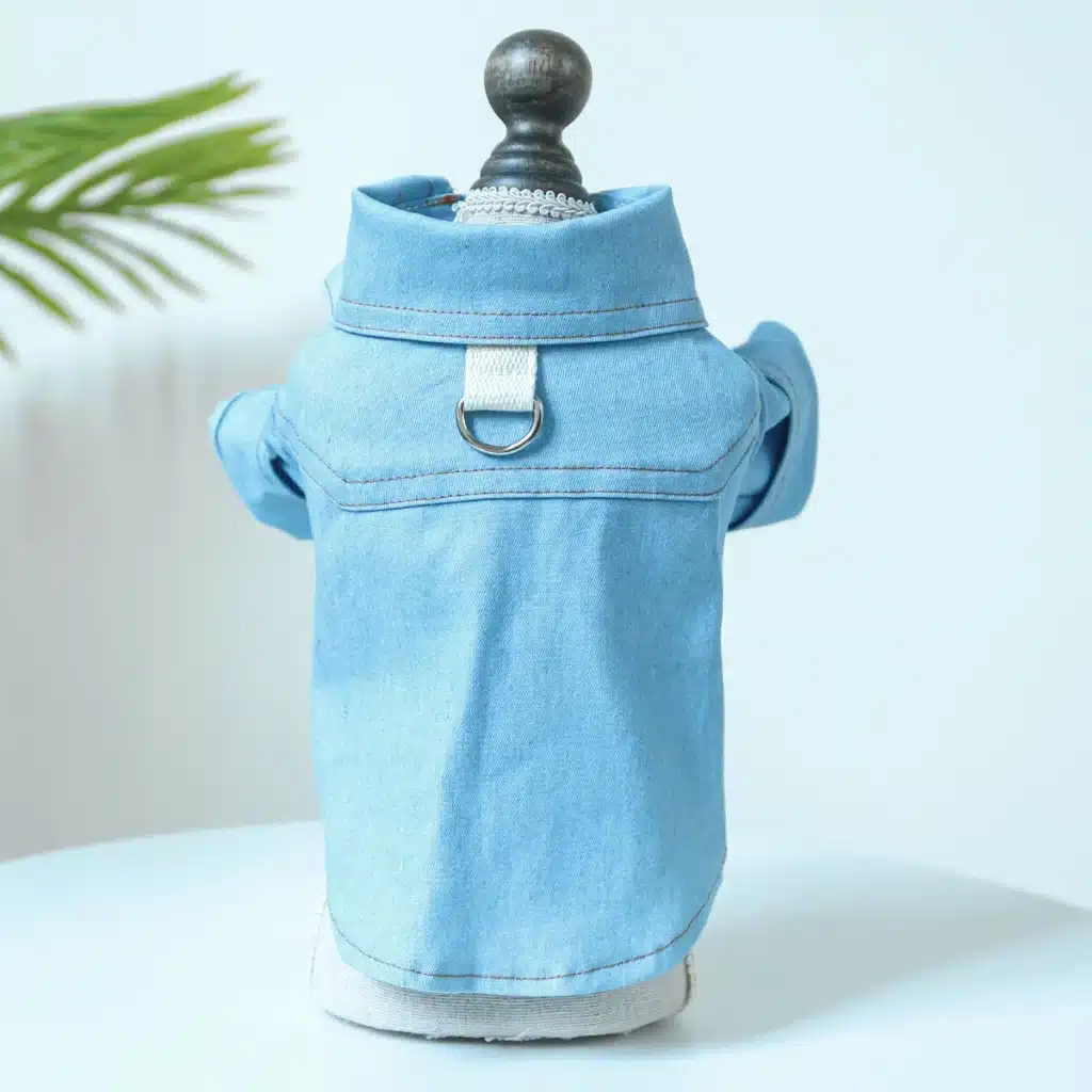 1PC Pet Apparel Dog Spring and Autumn Blue Denim Handsome Casual Shirt Coat With Drawstring Buckle For Small Medium Dogs 1