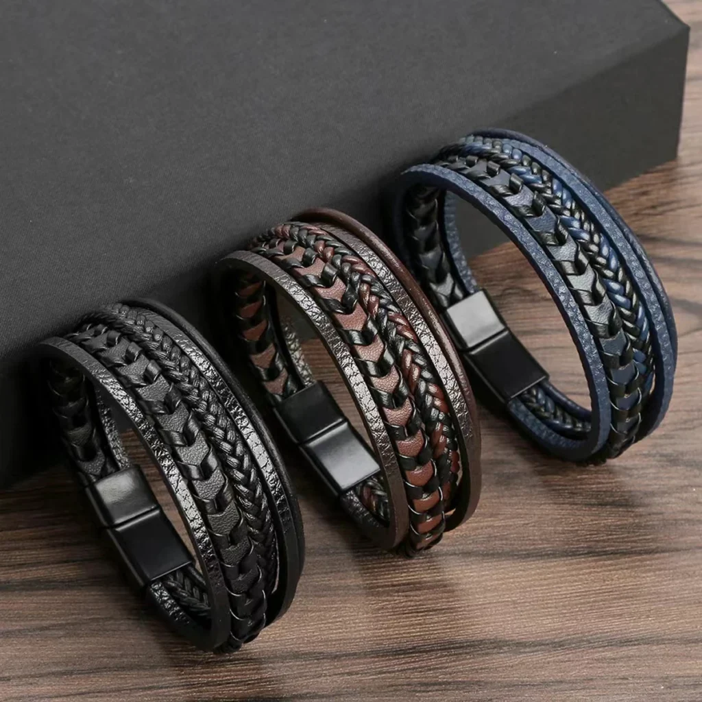 1pc Fashion Accessories MEN'S Multi-layered Vintage Leather Rope Braided Bracelet Alloy Magnetic Buckle Bracelet 1