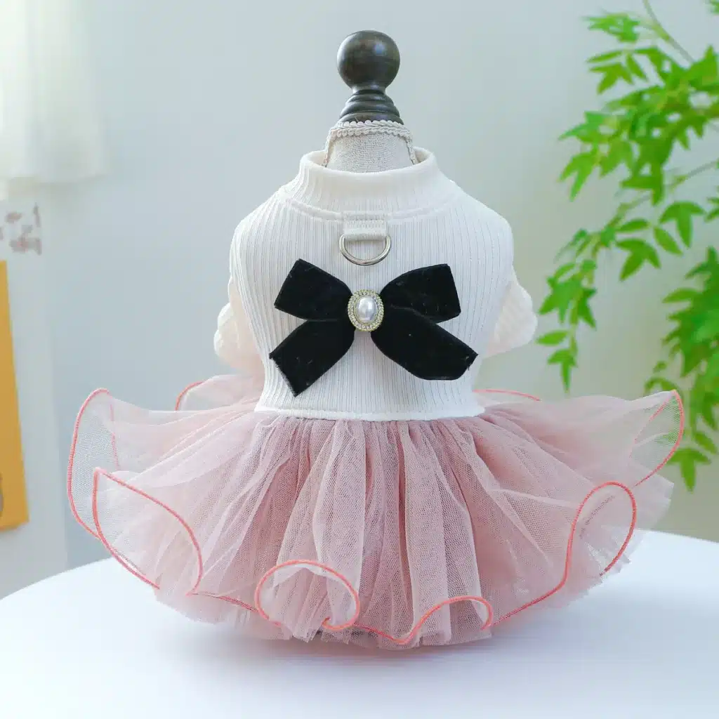 1PC Pet Apparel Dog Spring Autumn1PC Pet Appa Princess Dress Pink Fluffy Skirt with Buckle for Towing Rope For Small Medium Dogs 1