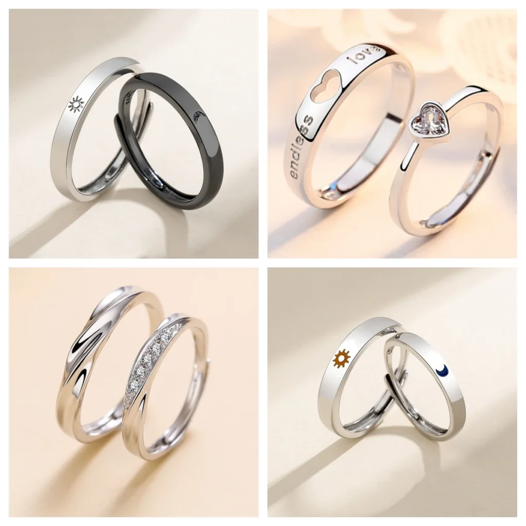 New Simple Couple Rings Silver Color Sun Moon Adjustable Open Ring For Women Men Wedding Fashion Jewelry Gifts 1