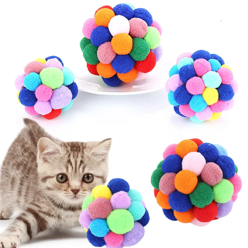 Cat Toys Cat Plush Ball Toy Pet Elastic Bell Ball Self Hi Ball Playing Cat Colorful  Woolen ball 1