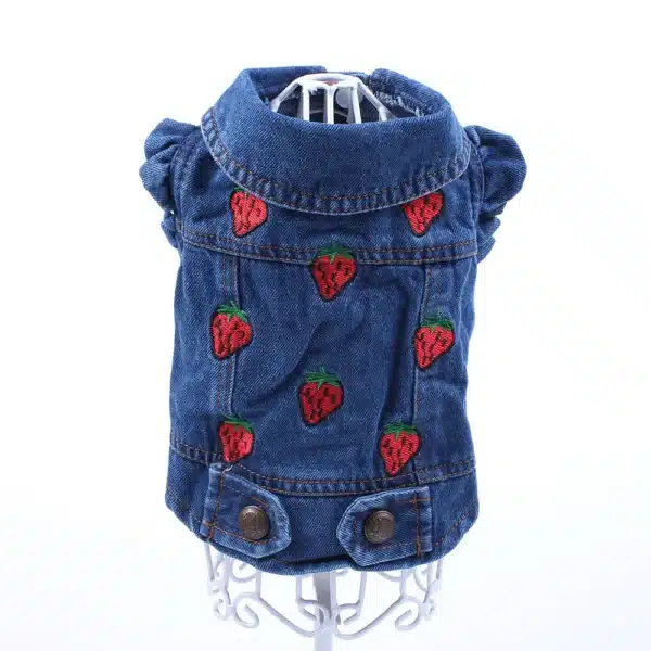 Jeans Pet Dog Jacket Strawberrys Desin Denim Coat Dress Puppy Spring/Autumn Clothes Apparel 4