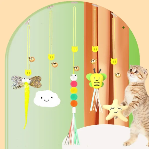 Pet Cat Toys Funny Stick Kitten Self -hi Elastic Rope Dragonfly Shape Feather Bell Teasing Stick Hanging Swing Thousands 5