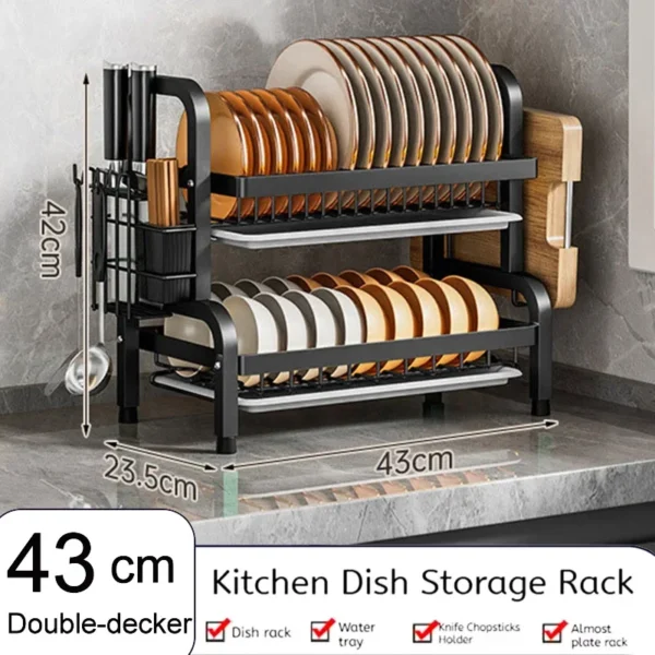 2 Tier Cutting Board Holder With Drainboard Utensil Holder ray Box Basket For Small Kitchen Countertop Dish Rack Organizer 6