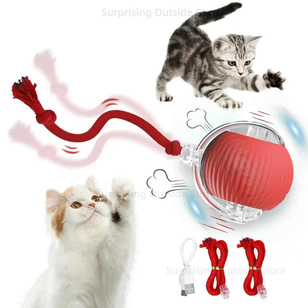 Interactive Cat Toy Ball Super Drive Cat Rolling Balls with Long Tail Motion Activated Sensor Pet Cats Teaser Automatic Toys 1