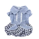 New Denim Dog Cat Dress T-Shirt Jean Plaid Princess Dress Pet Puppy Skirt Spring/Summer Clothes Apparel 1