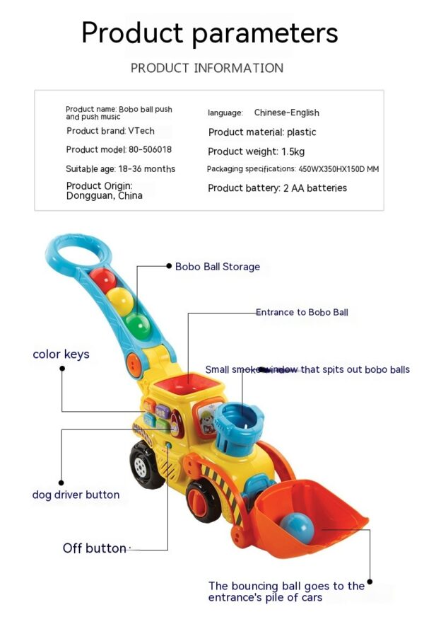 Bounce Ball Pusher Car Toddler And Baby Toddler Trolley Multi-function Game Forklift Toy - Image 10