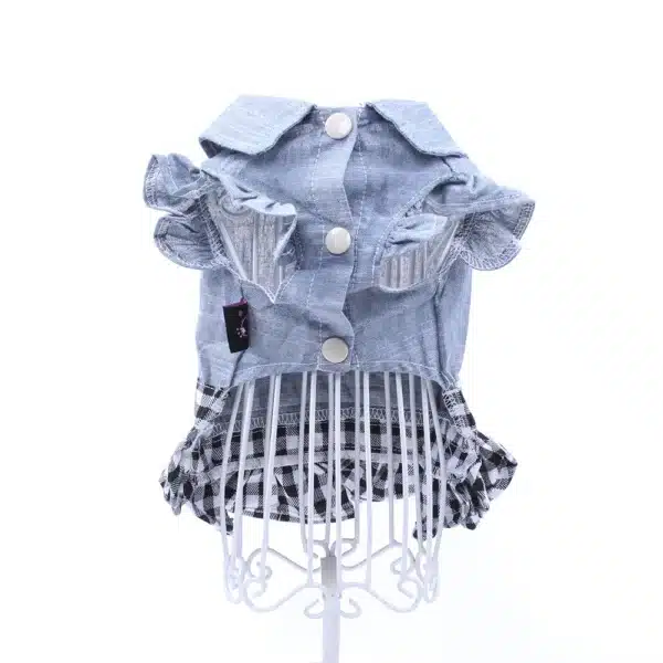 New Denim Dog Cat Dress T-Shirt Jean Plaid Princess Dress Pet Puppy Skirt Spring/Summer Clothes Apparel 6