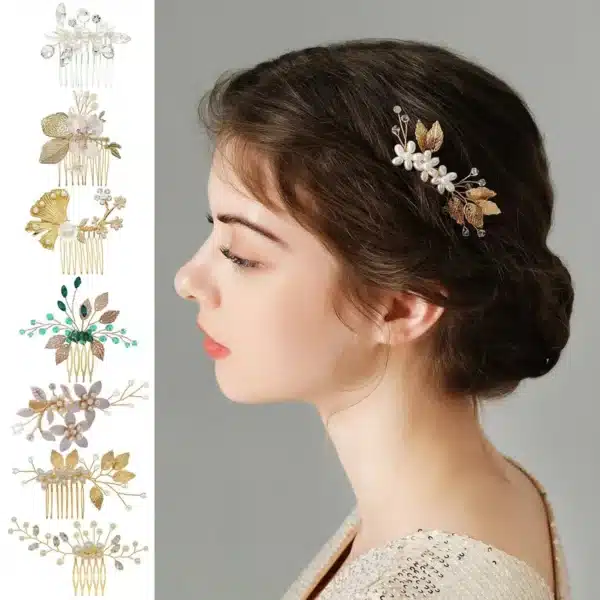 Crystal Pearl Bride Hair Comb Headwear Rhinestone Pearl Bridal Hair Clip Headbands Accessories Jewelry 3