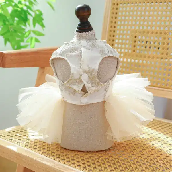 1PC Pet Apparel Dog Spring/Summer Breathable White Wedding Dress Princess Dress with Pulling Cord Button For Small Medium Dogs 3