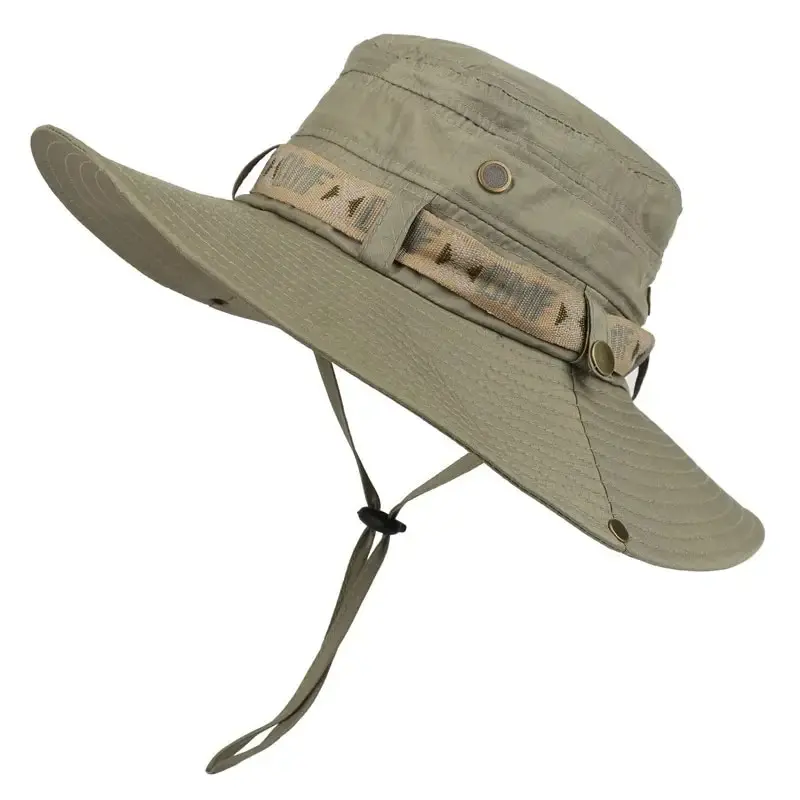 Summer Men Bucket Hat Outdoor UV Protection Wide Brim Panama Safari Hunting Hiking Hat Mesh Fisherman Hat Beach Sunscreen Cap 1