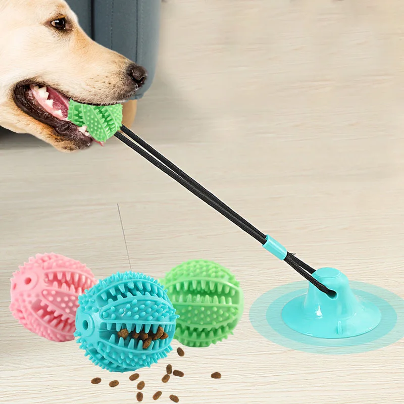 Interactive Suction Cup Dog Toy with Sound and Treat Dispensing - Durable Rubber Ball for Training and Tug-of-War Fun 1