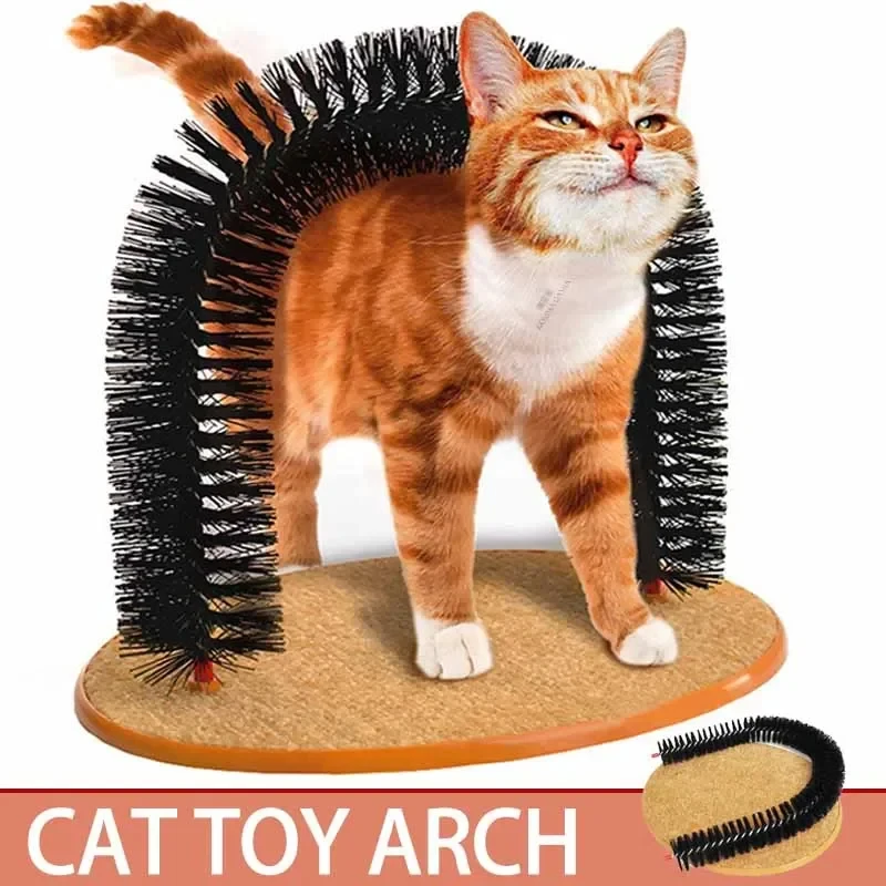 Cat Toy Arch Self Groome Pamper Feline with A Massage Grooming Rubbing Brush with Scratching Pad Toy for Cats Interactive Toys 1