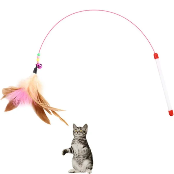 1pc Pet Teaser Cat Toy Steel Wire Feather Interactive Cat Stick Training,Kitten Wand Toys with Beads Bells 1