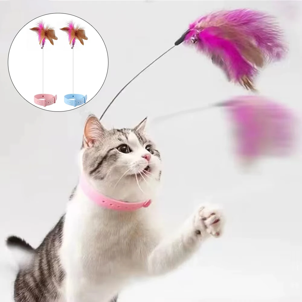 Cat Collar Interactive Toy Feather Teasing Cat Stick With Bell Cats Collar Toys Kitten Training Playing Teaser Wand Pet Supplies 1