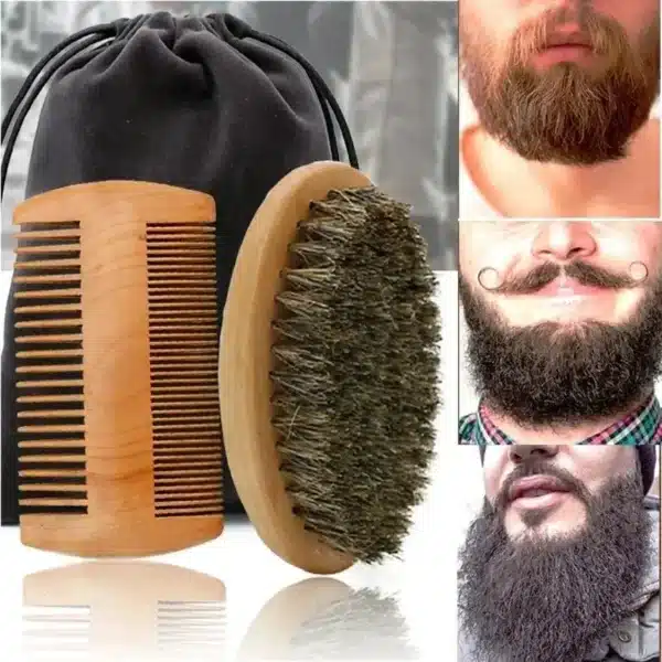 Professional Soft Boar Bristle Wood Beard Shaving Brush Men Mustache Comb Kit With Gift Bag Hairdresser Brush Hair Combs 1