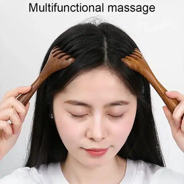 Natural Golden Sandalwood Five-Claw Scalp Massager Gua Sha Tool Back Scratcher Spa Handheld Meridian Massage Comb Hair Care 4