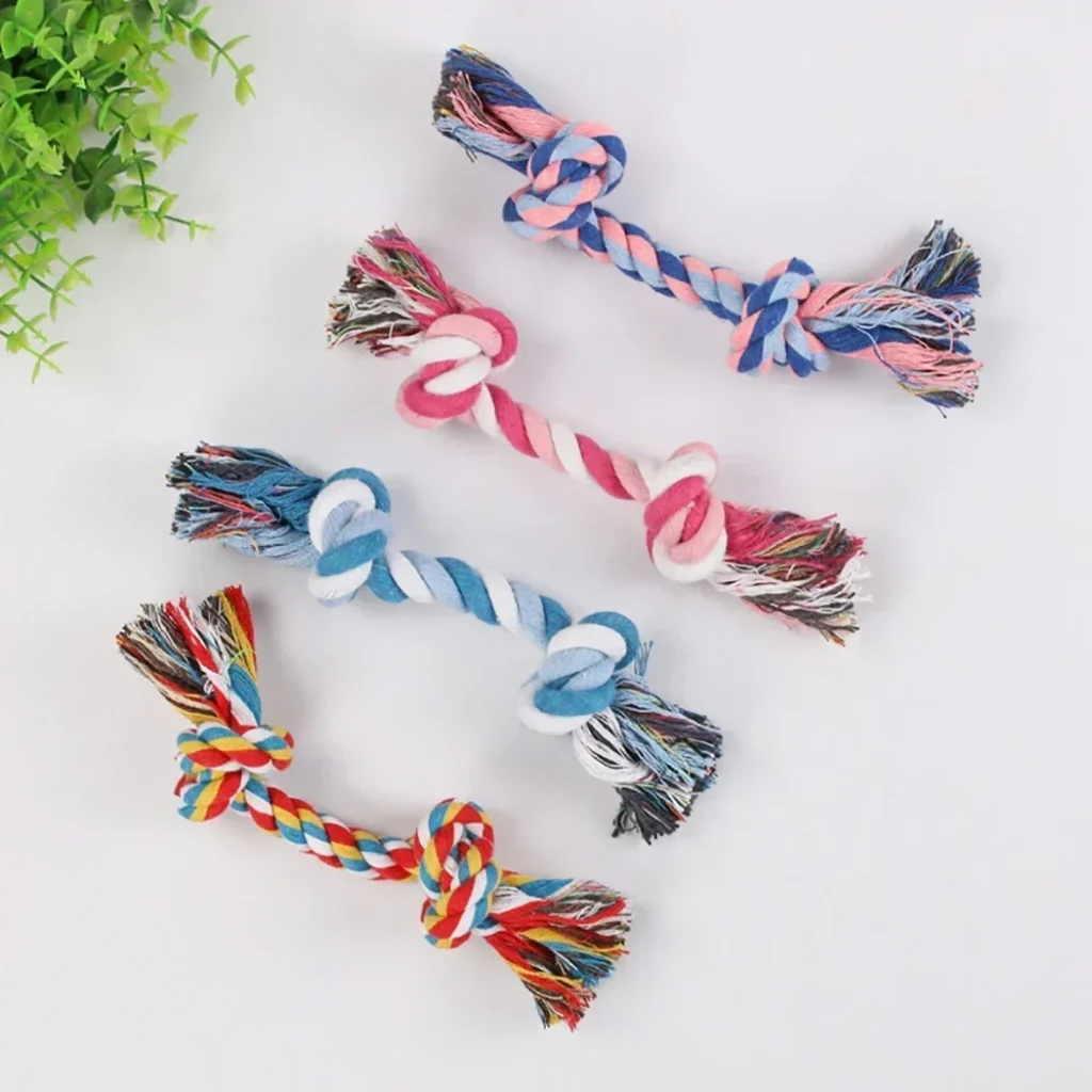 1 Pcs Pets Dogs Pet Supplies Pet Dog Puppy Cotton Chew Knot Toy Durable Braided Bone Rope Funny Tool (Random Color ) 1