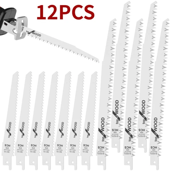 12Pcs Reciprocating Saw Blade 6/9In 6/5TPI Pruning Saw Blade Sharp Saw Blade Woodworking Tool for Cutting Wood Plywood Board 1