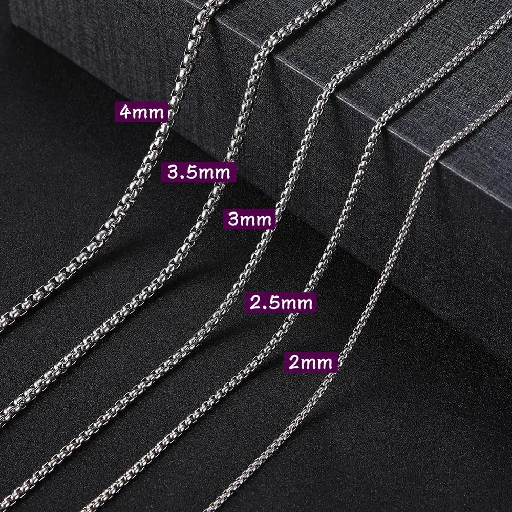 Skyrim Fashion Long Box Chain Necklace Stainless Steel Basic Punk 2-7mm Thick Chains Jewelry Gift for Men Women Wholesale 1