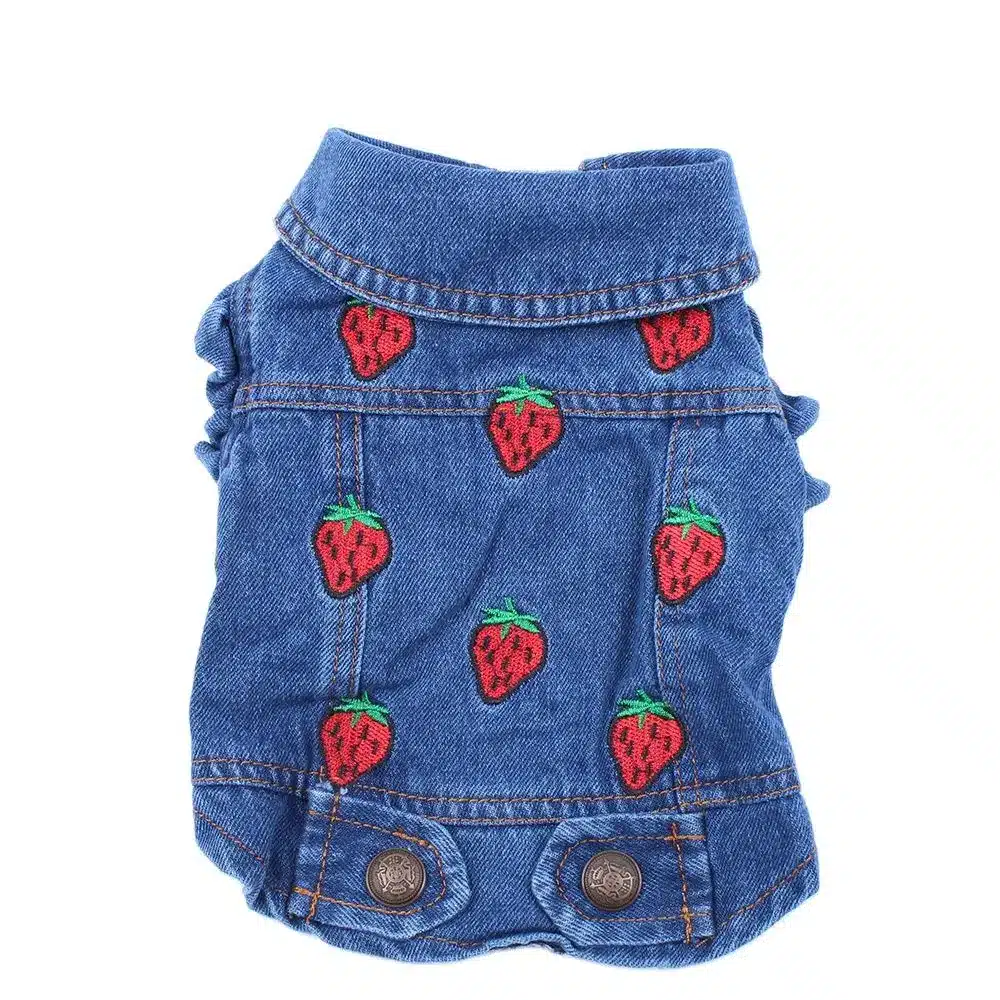 Jeans Pet Dog Jacket Strawberrys Desin Denim Coat Dress Puppy Spring/Autumn Clothes Apparel 1