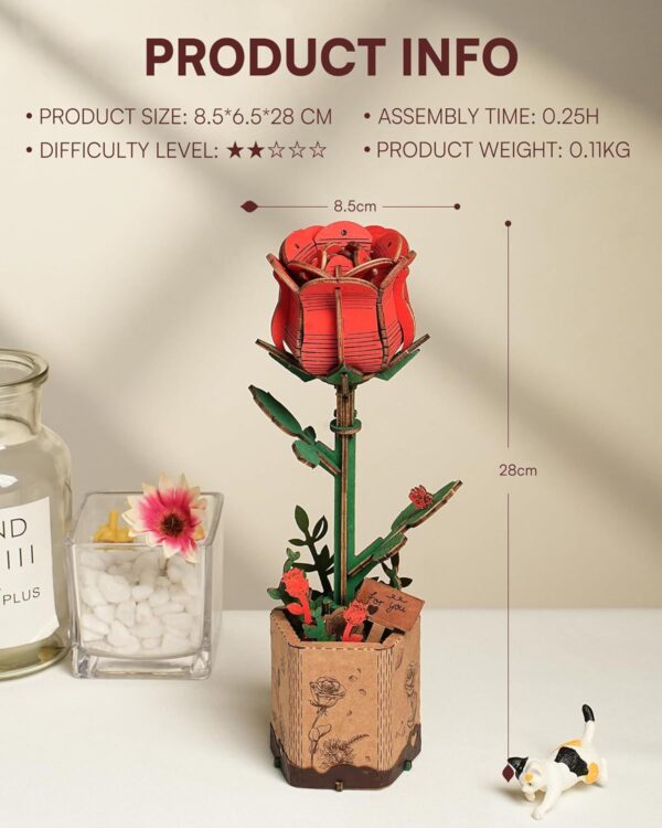 ROBOTIME 3D Puzzle Flowers Wooden Model Kits For Adults To Build, Artificial Flowers For Decoration, Home Decor Accessories Living Room, Gifts For Women On Valentine's Day, TW042 - Image 3