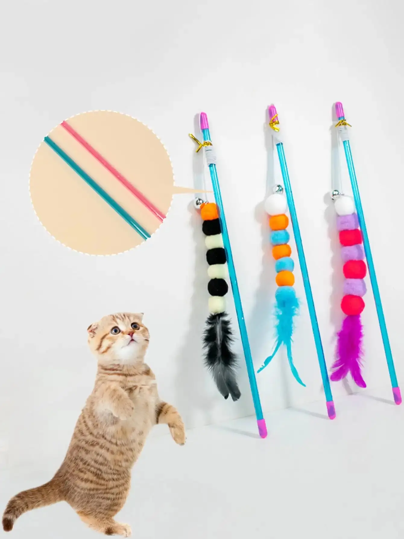 1 PCs New Elastic String Imitated Furs Bug Funny Cat Stick Suitable for Cats 1