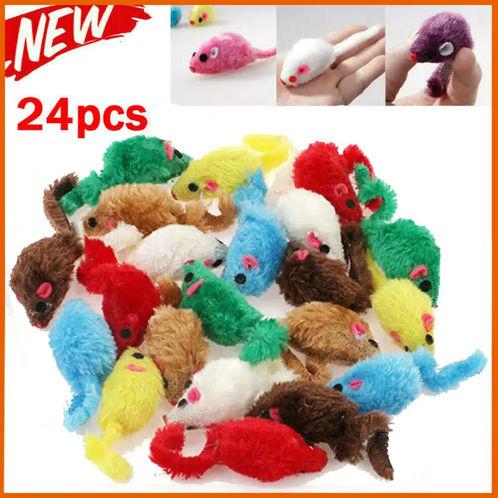 24pcs/pack Pet Cat Mouse Toys Simulation Plush Mouse Toys for Cat Interactive Game Playing Kitten Pet Supplies Random Color 1