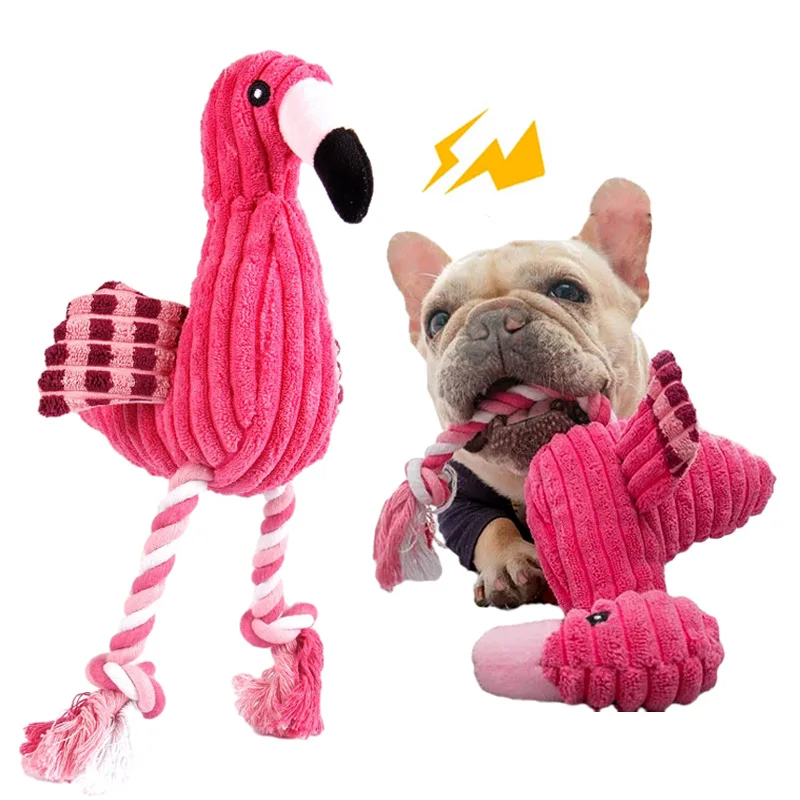 Cute Flamingo Plush Dog Toys Funny Interactive Squeaky Chew Ropes Toys For Small Large Pets Teeth Cleaning Supplies 1