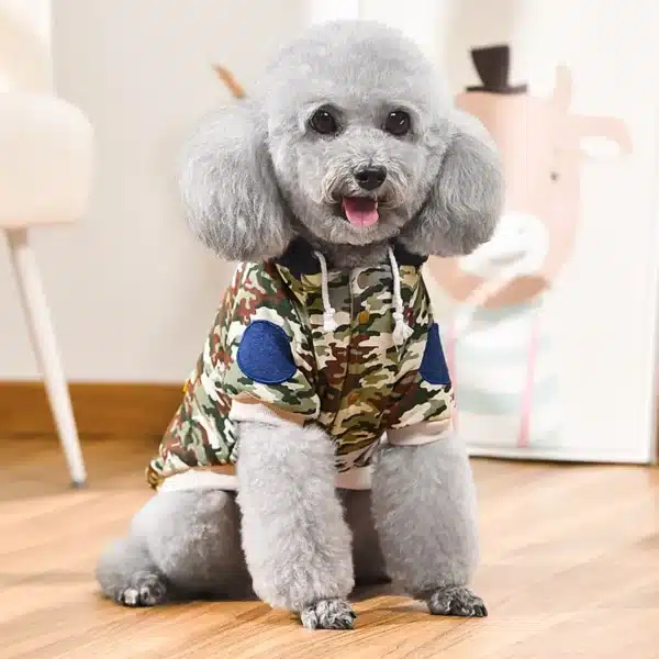 Camouflage Sweatshirt Dog Winter Clothes With Denim Hat Warm Pet Hoodie Coat XS 4L French Bulldog Pug Small Medium Puppy Apparel 5