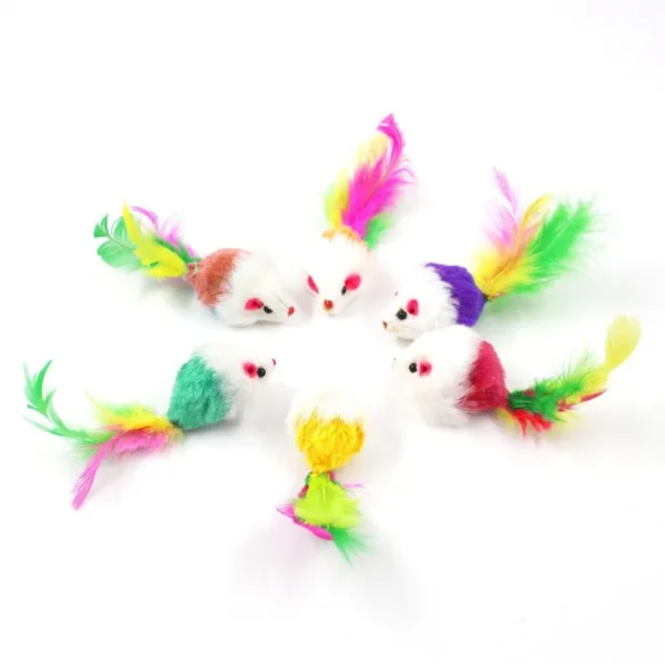 1pcs Cat Toys Interactive Cute Soft Fleece False Mouse Colorful Feather Funny Playing Training Toy for Cats Kitten Pet Supplies 6