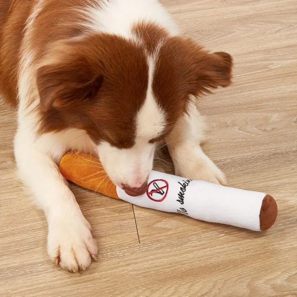 Cigarette Design Pet Plush Toy, "No Smoking" Pet Plush Cigarette ShapeToy, Cool Dogs Relaxing Toys For Dogs And Cats 3