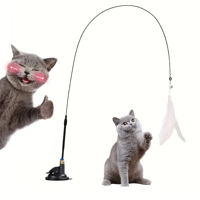 Bite-Resistant Cat Teaser Stick with Bell, Feather, and Long Rod - Fun and Interactive Cat Toy with Suction Cup Base 1