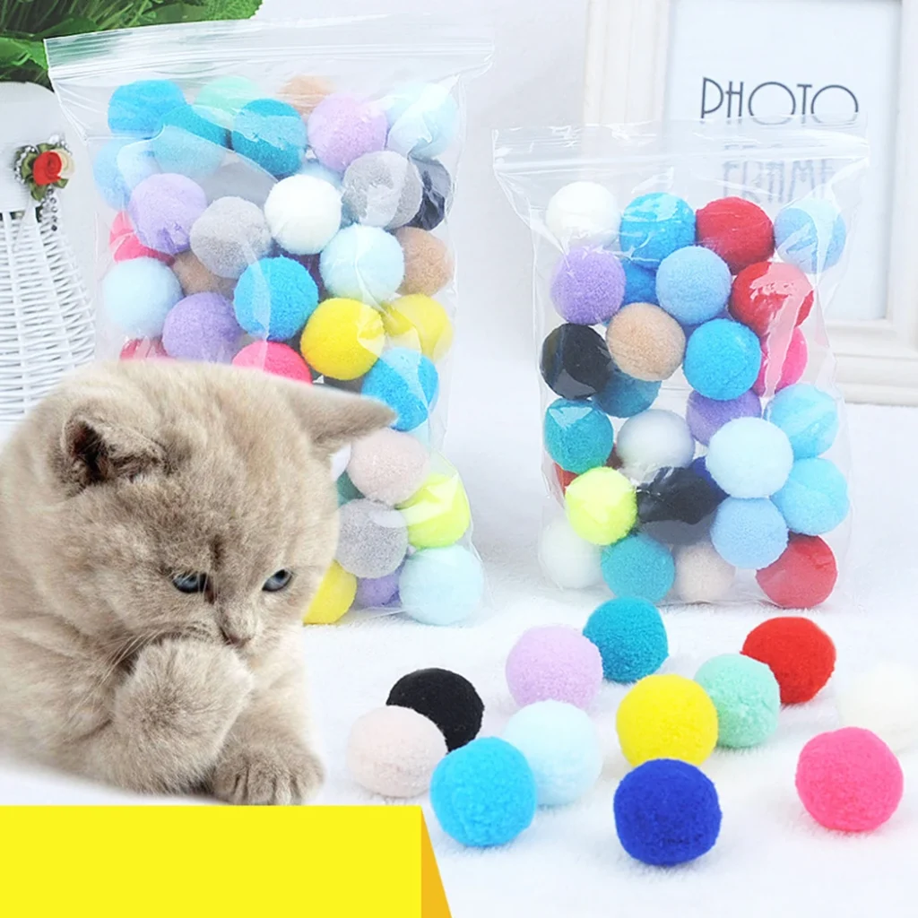 50/100 pcs Cute Funny Cat Toys Stretch Plush Ball Cat Toy Ball Creative Colorful Interactive Cat Pom Pom Cat Chew Toy 1