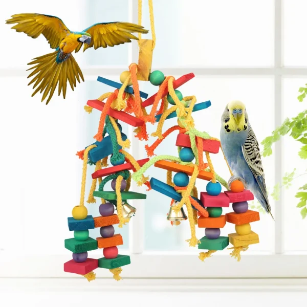 Wood Parrot Bird Toys Love Bird Cage Funny Training Bird Toys Cotton Rope Parrot Toy Bite Resistant Bird Tearing Toy Pet Product 3