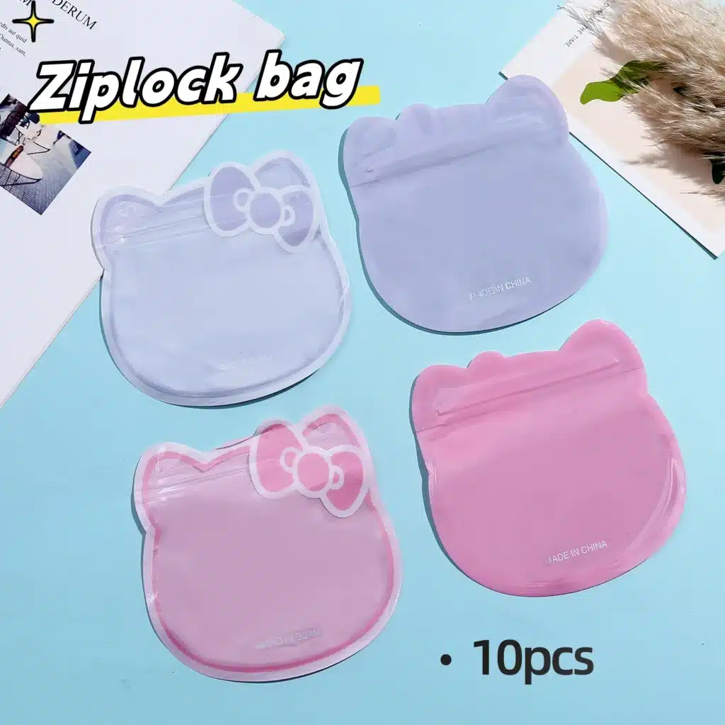 hello kitty ziplock bag cute cartoon jewelry cosmetics transparent packaging sealed bag pet nail art packaging wholesale 10pcs 1