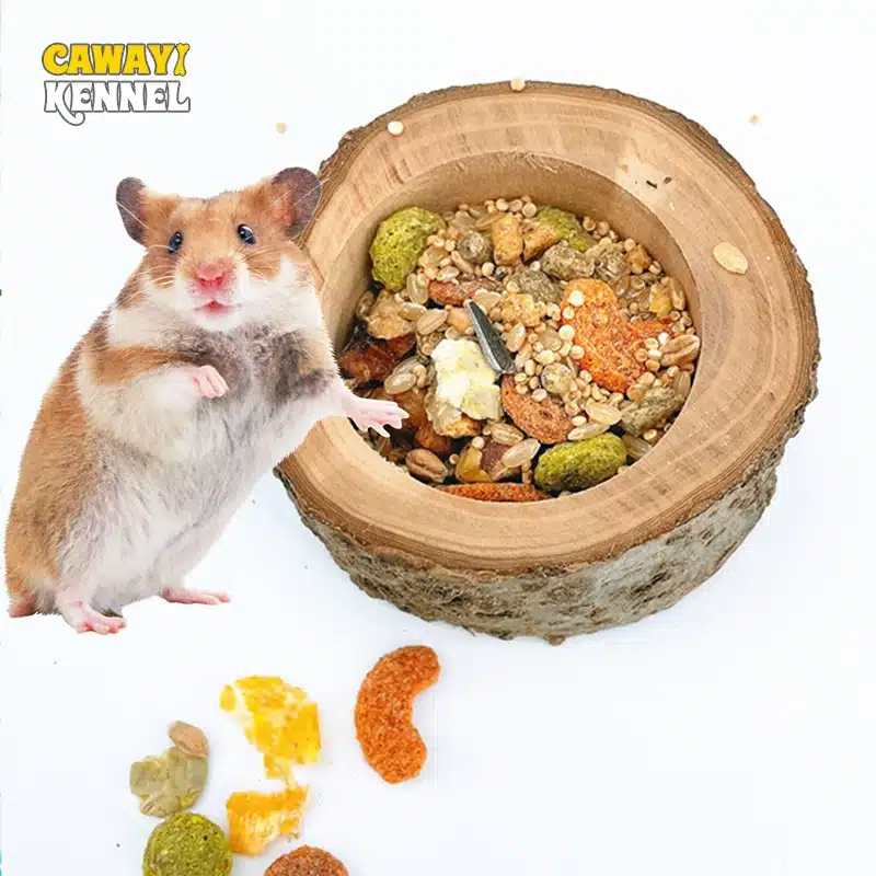 Pet Hamster Fruit Wood Food Bowl Hamster Golden Bear Squirrel Food Bowl Log Gnawing Toys for Small Animals Food Bowls D9136 1