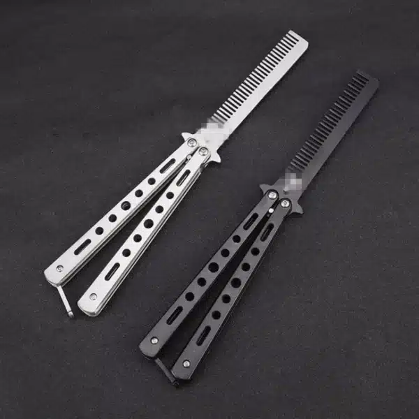 Foldable Comb Stainless Steel Practice Training Butterfly Knife Comb Beard Moustache Brushe Salon Hairdressing Hair Styling Tool 4