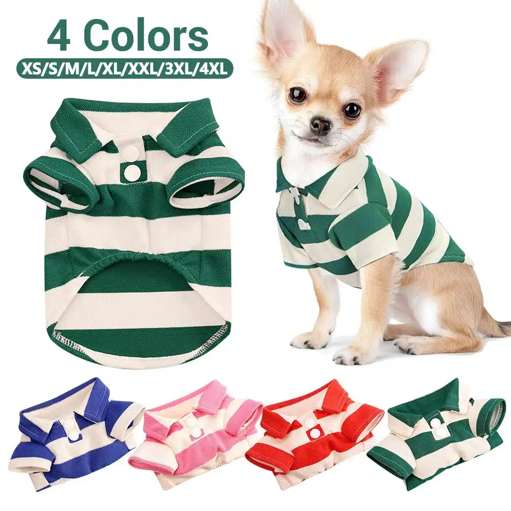 Stripe Dog Shirt Breathable Polo Shirts Summer Dog Clothes for Small Medium Dogs Cat Girl Boy Puppy Chihuahua Yorkie Pet Apparel 1