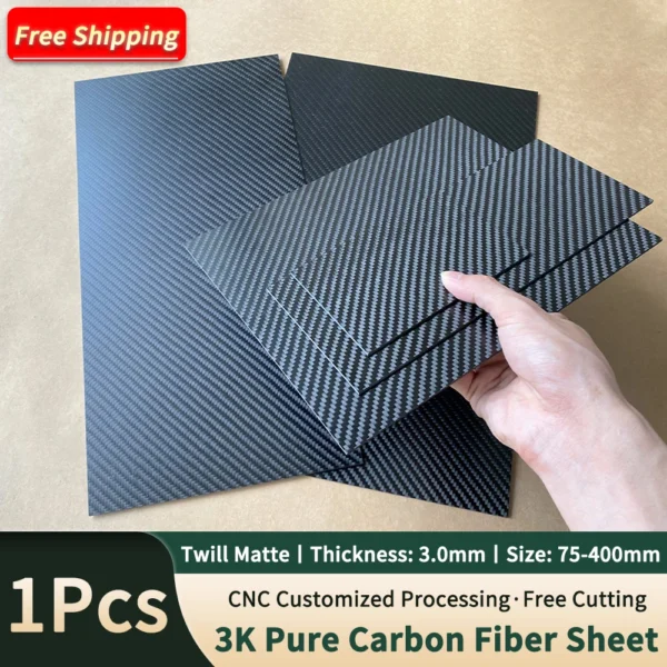 1Pcs Thickness 3mm 3K Twill Matte Carbon Fiber Board Size 75-400mm High Strength Pure Carbon Fiber Corrosion Resistant Material 1