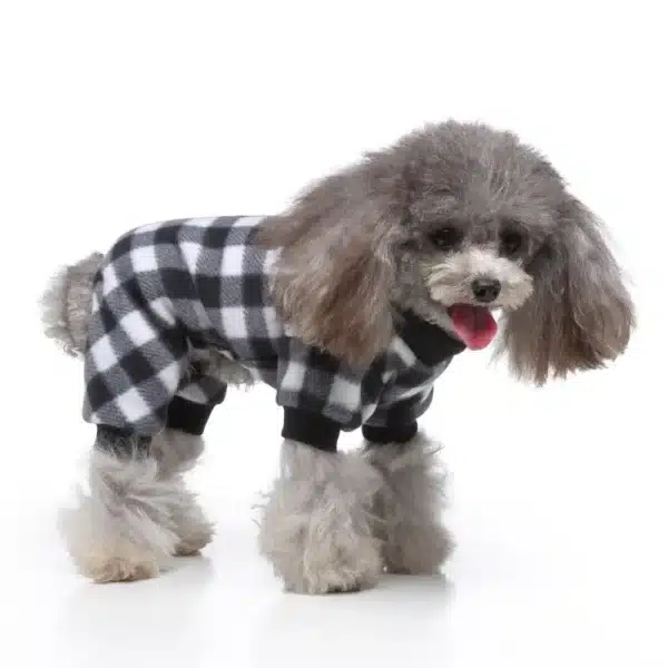 Dog Pajamas Winter Plush Plaid Pet Pjs Home Wear Comfy Four Legged Puppy Clothes Red Black for Small Medium Dogs Cats Apparel 5