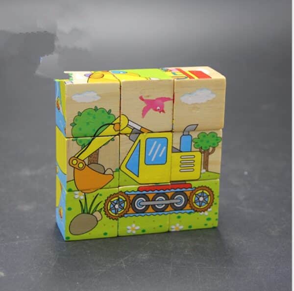 Children's cognitive six-sided drawing blocks puzzle children's six-sided building blocks toys wooden toys - Image 4