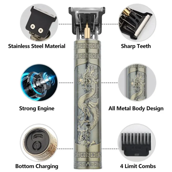 Vintage T9 Electric Hair Cutting Machine Hair Clipper Professional Men Shaver Rechargeable Barber Trimmer for Men Dragon Buddha 2