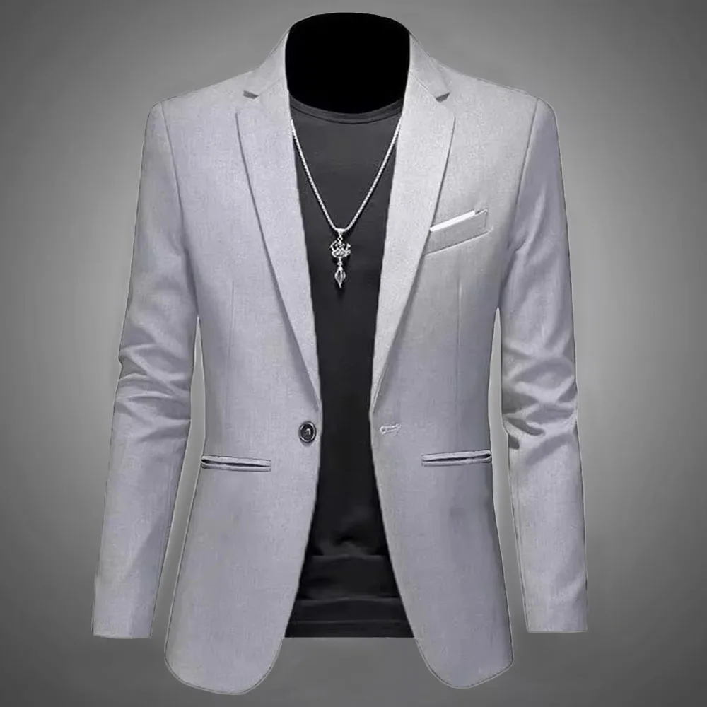 Men's Trendy Leisure Boutique Suit Jacket  Autumn Casual Business Slim Fit Non-ironing Single Button Suit Solid Formal Blouse 1