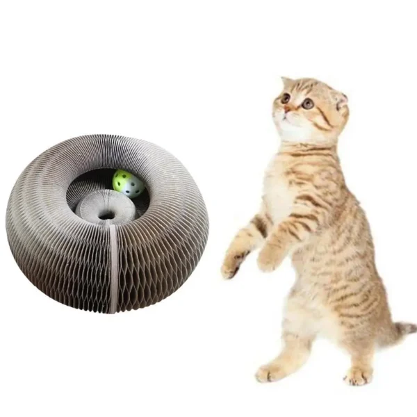 Magic Organ Foldable Cat Scratch Board Toy with Bell Cat Grinding Claw Cat Climbing Frame Round Corrugated Cats Interactive Toys 4