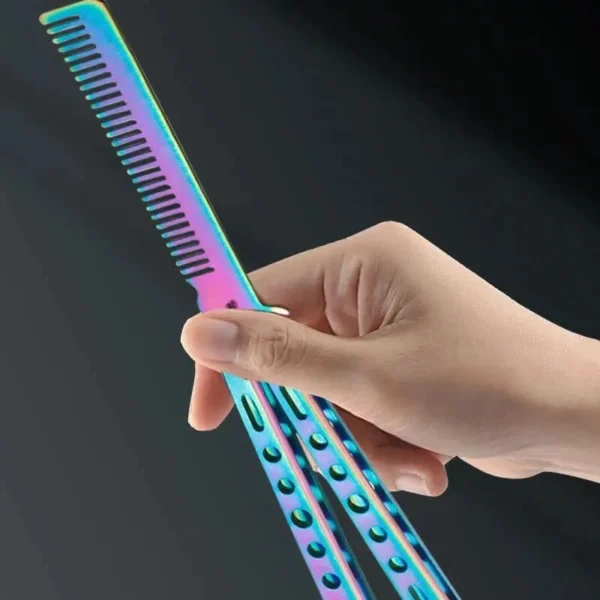 1PCS Foldable Comb Stainless Steel Butterfly Knife Comb Beard Moustache Brushe Salon Hairdressing Styling Tool 4