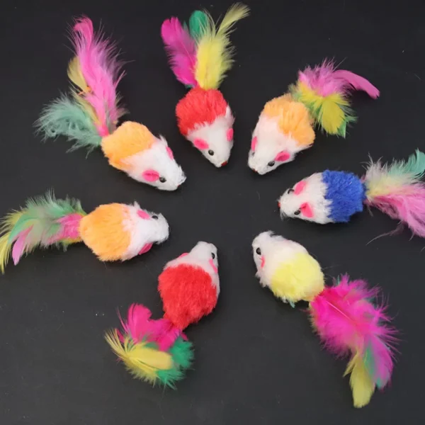 1pcs Cat Toys Interactive Cute Soft Fleece False Mouse Colorful Feather Funny Playing Training Toy for Cats Kitten Pet Supplies 3