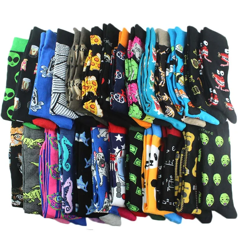 Cotton Happy Funny Socks Men Alien Planet Shark Crazy Design Sokken Unisex Novelty Dinosaur Crew Skateboard Calcetines Hombre 1