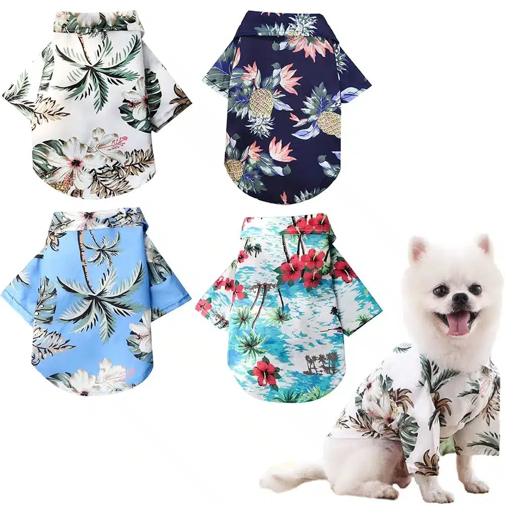 Dog Shirt Hawaiian Puppy Clothes Summer Polo T-Shirt Pet Apparel Boy Girl Dogs Cats Clothing Cool Doggy Kitten Outfits Costumes 1