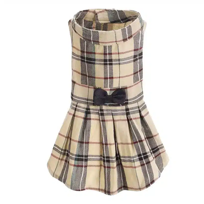 Spring Autumn Pet Apparel Accessories Teddy Puppy Skirt Cute Bow Plaid Dog Dress 1